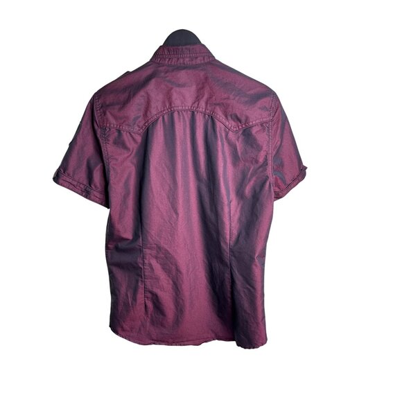 Y2K Guess Men's Short Sleeve Button Up Shirt Burgundy Military Style M - Picture 3 of 8